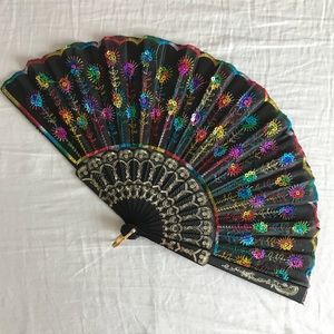 Rainbow Sequined Hand Fan
